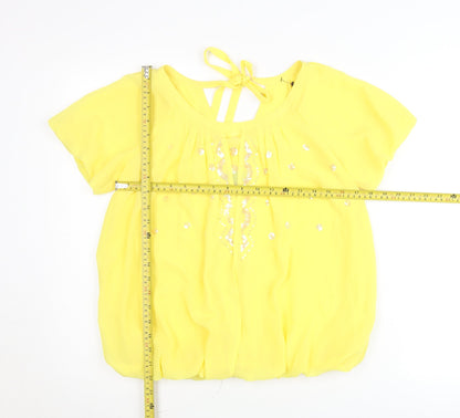 Et Vous Womens Yellow Blouse Size 8 Short Sleeve Sequin Tunic