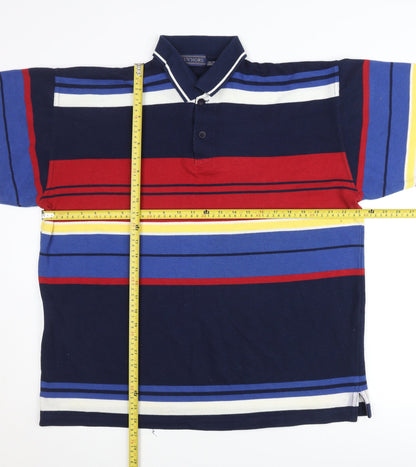 Guv'nors Men's XL Multicoloured Striped Polo Shirt Retro Cotton Blend