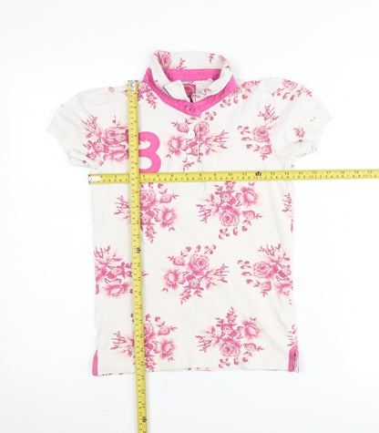 Joules Girls White Pink Floral Polo Shirt Age 3 Years Short Sleeve
