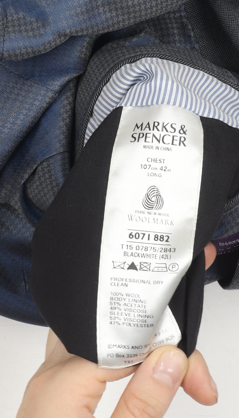 Marks and Spencer Men’s Grey Wool Suit Jacket 42L Classic Fit