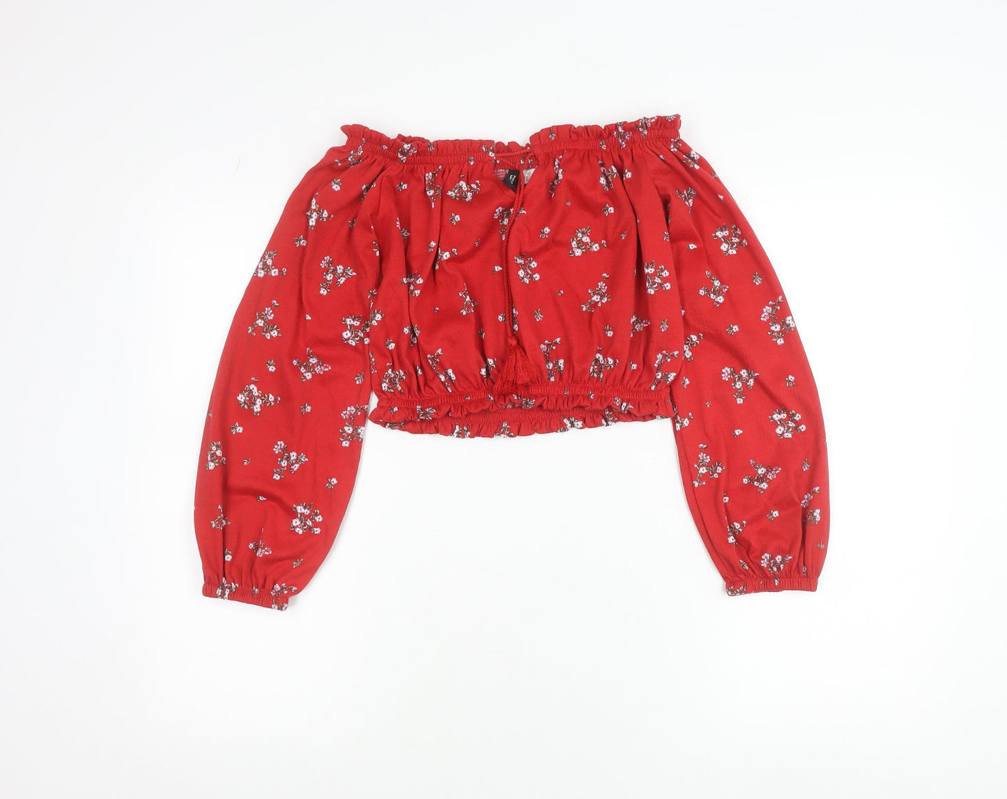 H&M Divided Women Red Floral Off Shoulder Cropped Blouse Size S