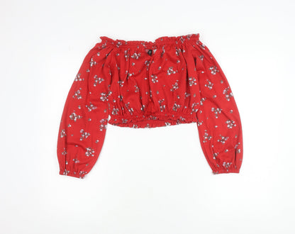 H&M Divided Women Red Floral Off Shoulder Cropped Blouse Size S