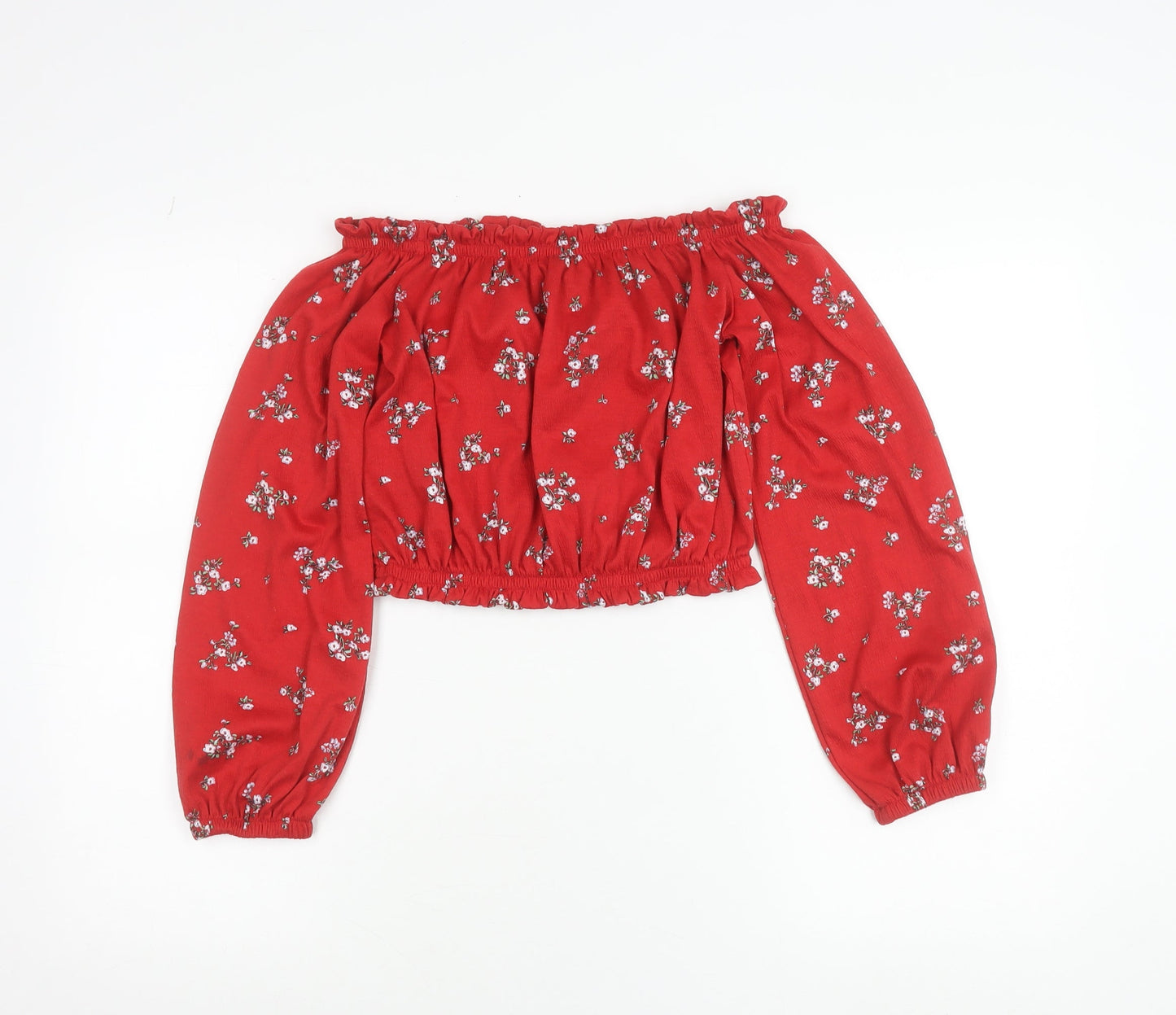 H&M Divided Women Red Floral Off Shoulder Cropped Blouse Size S