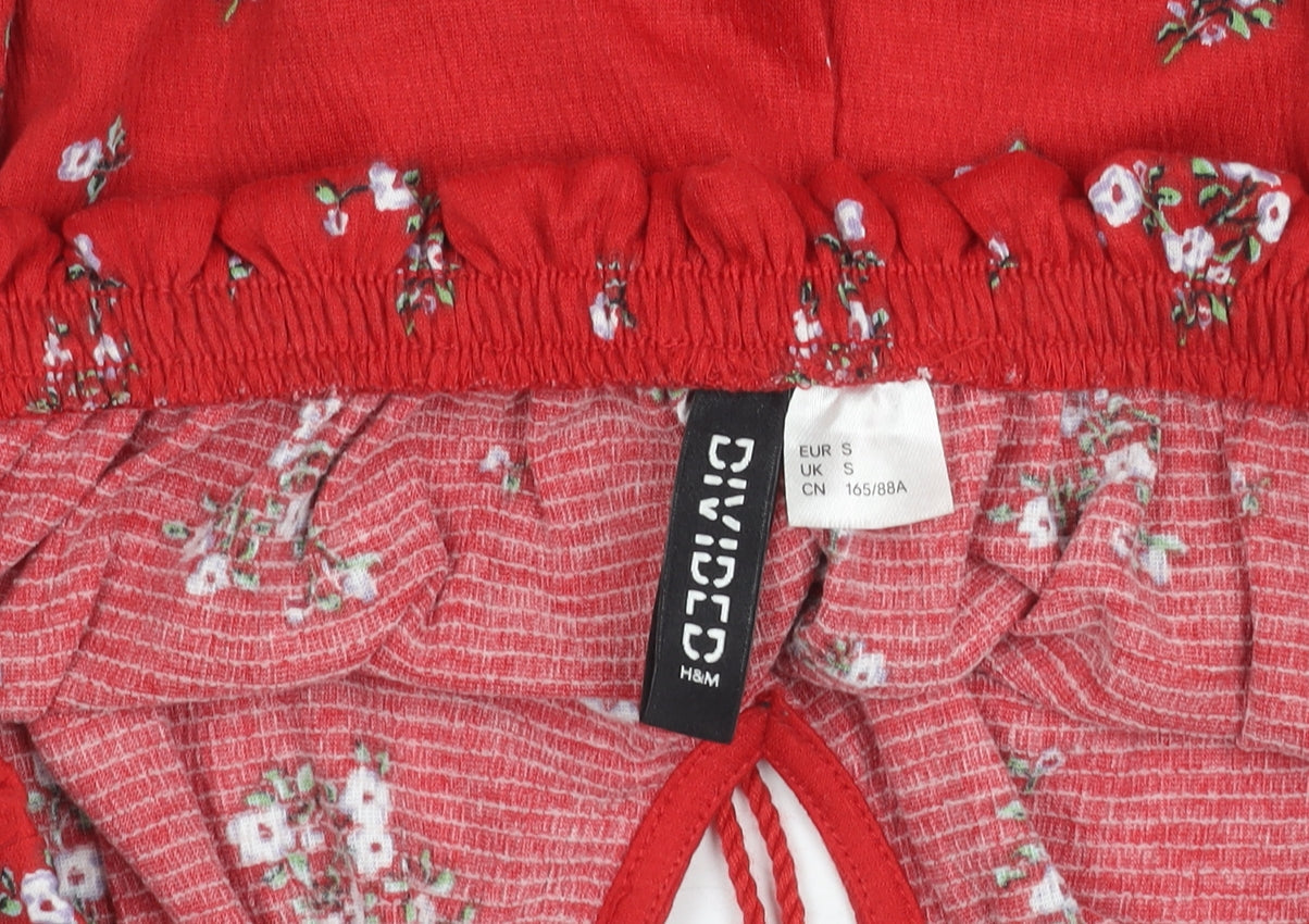 H&M Divided Women Red Floral Off Shoulder Cropped Blouse Size S