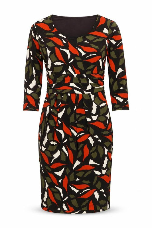 Minuet Petite Women’s Size 10 Black Red Green Ivory Sheath Dress