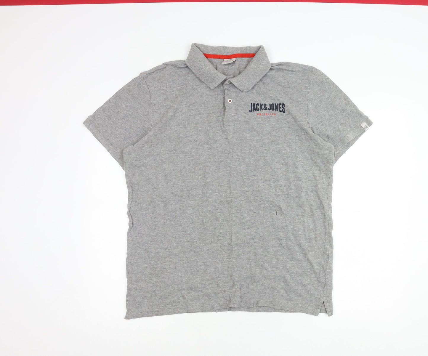 Jack & Jones Mens Grey Polo Shirt Size M Short Sleeve Cotton Blend