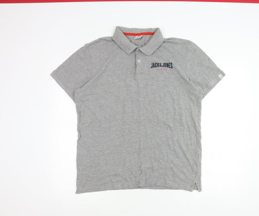 Jack & Jones Mens Grey Polo Shirt Size M Short Sleeve Cotton Blend