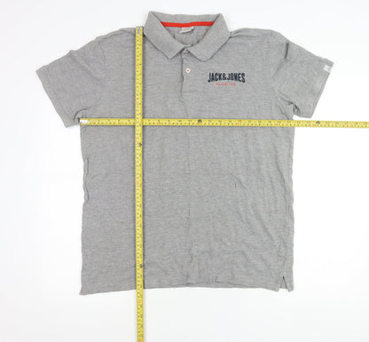 Jack & Jones Mens Grey Polo Shirt Size M Short Sleeve Cotton Blend