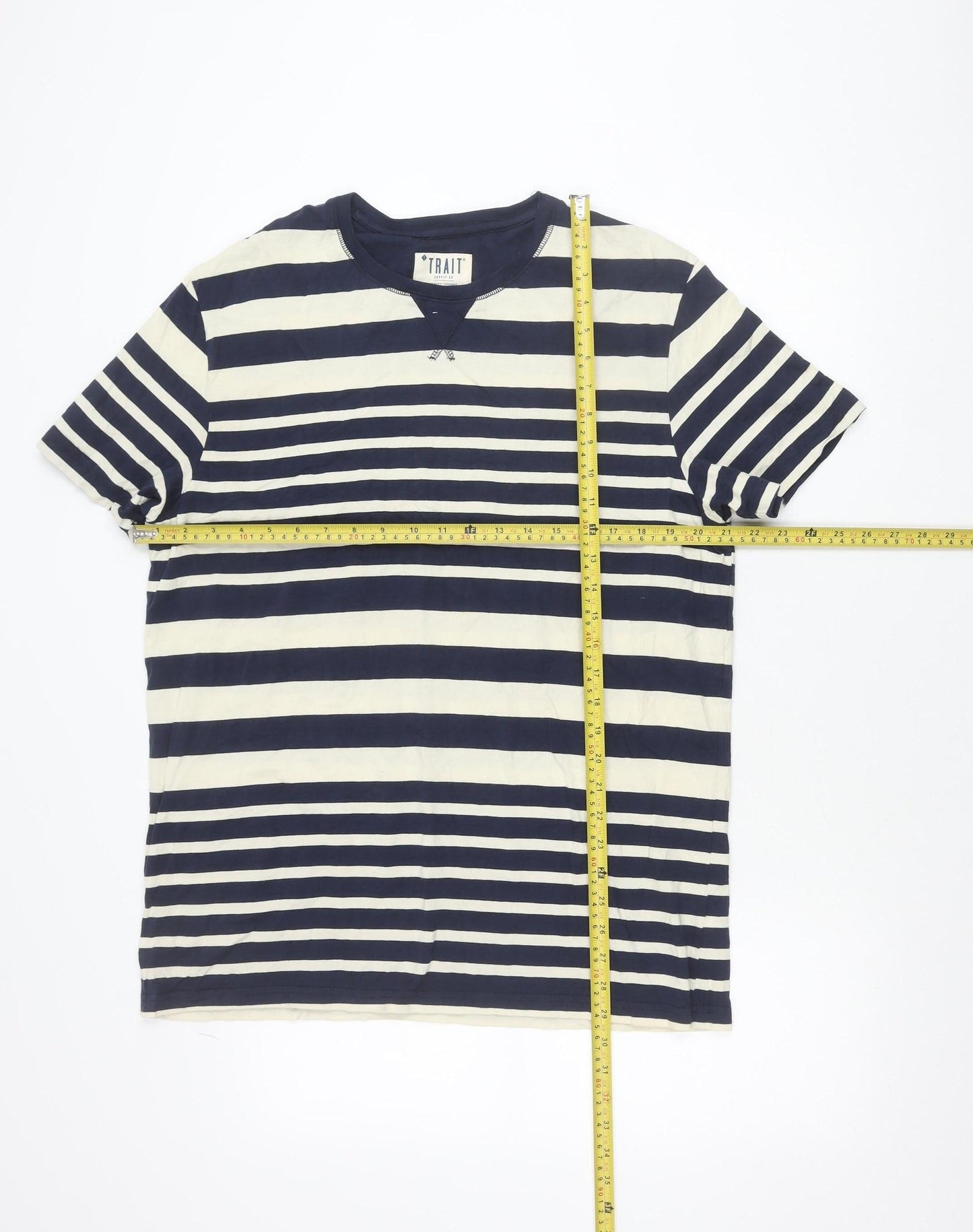 Trait Supply Co Unisex Navy White Striped Cotton T-Shirt Large