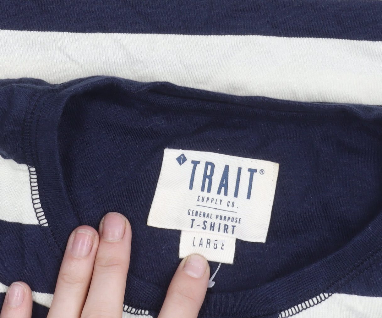 Trait Supply Co Unisex Navy White Striped Cotton T-Shirt Large