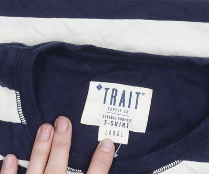 Trait Supply Co Unisex Navy White Striped Cotton T-Shirt Large
