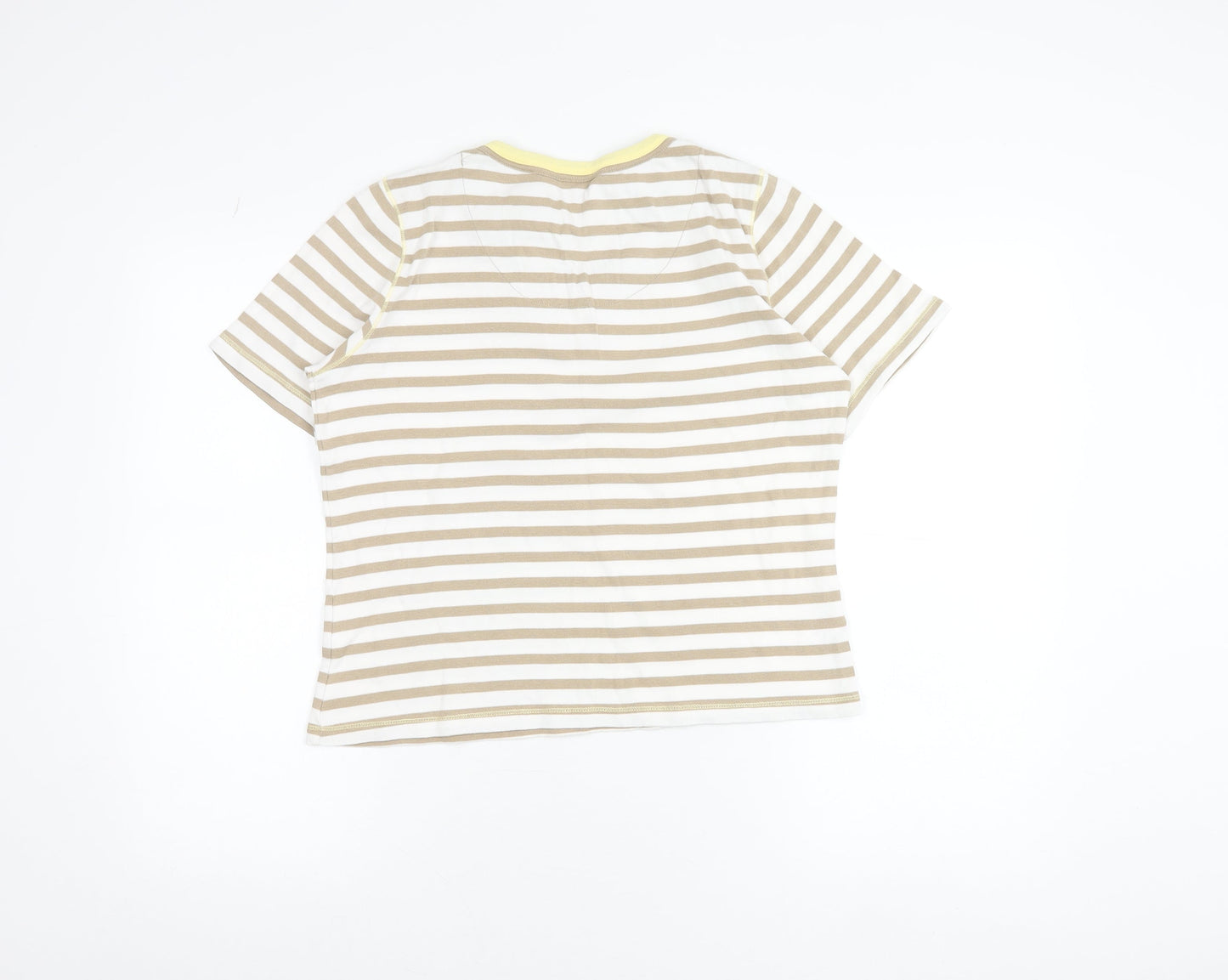 Viyella Women's Beige Striped Cotton T-Shirt M Short Sleeve V-Neck