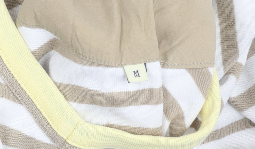 Viyella Women's Beige Striped Cotton T-Shirt M Short Sleeve V-Neck