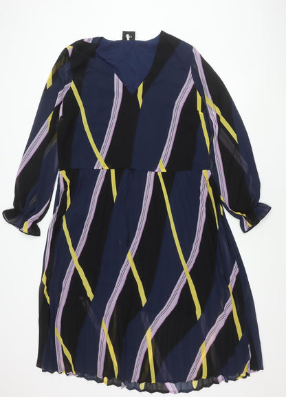 JUST Women’s Blue Geometric A-Line Chiffon Dress L