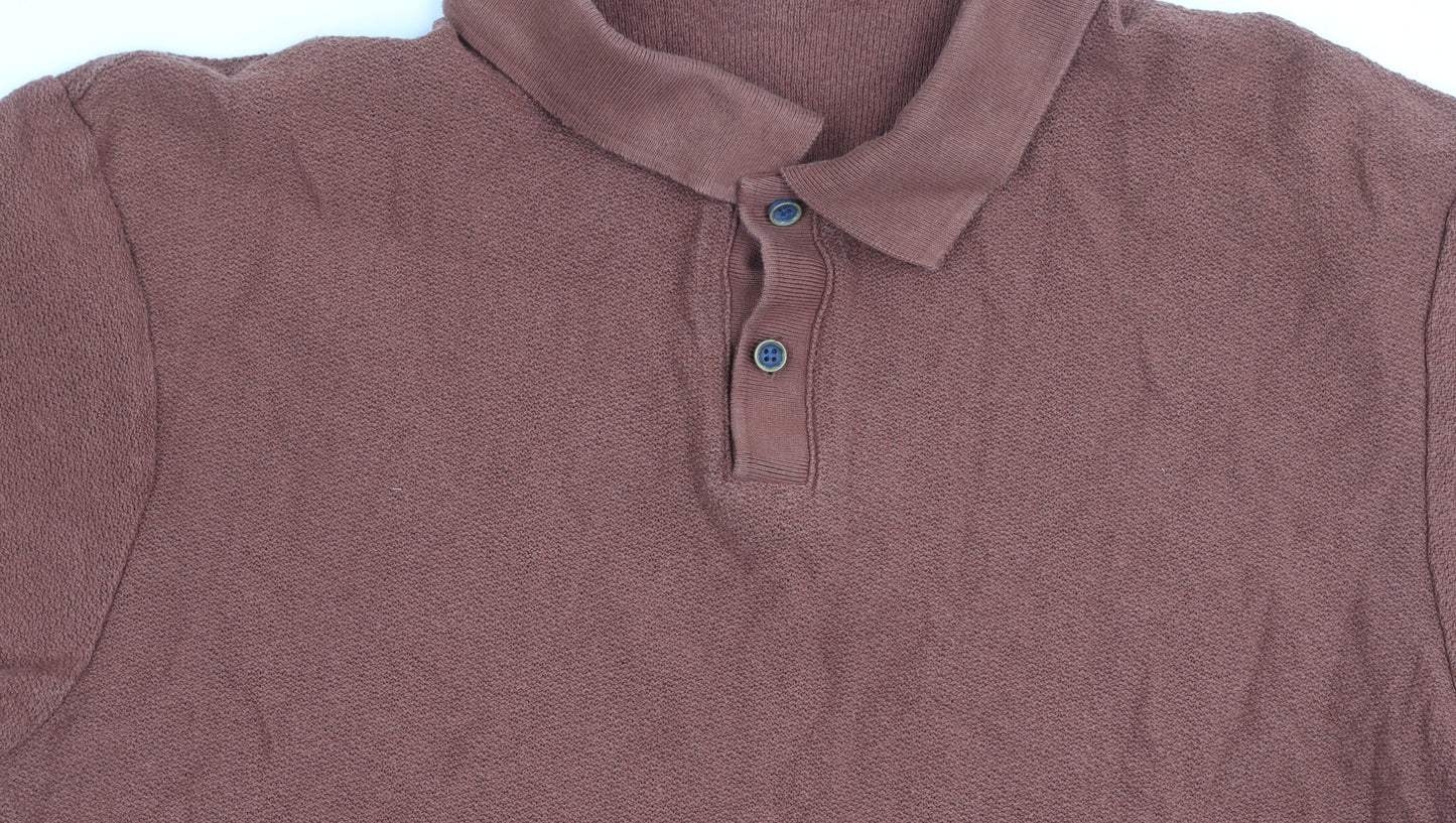 Zara Men's Brown Cotton Polo Shirt Size M Short Sleeve Casual