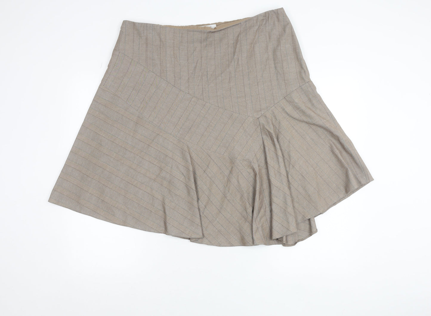Next Women Beige Striped Flare Skirt Size 20 Knee Length Workwear