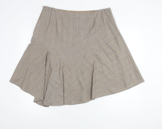 Next Women Beige Striped Flare Skirt Size 20 Knee Length Workwear