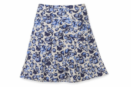 EWM Womens Blue White Floral A-Line Linen Dress Size 14