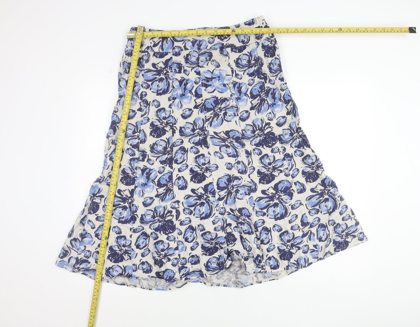 EWM Womens Blue White Floral A-Line Linen Dress Size 14
