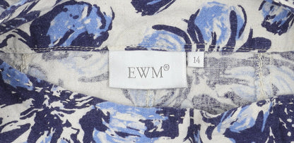 EWM Womens Blue White Floral A-Line Linen Dress Size 14