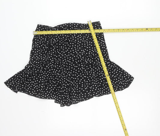Quiz Womens Black Polka Dot Asymmetric Ruffle Skirt Size 6