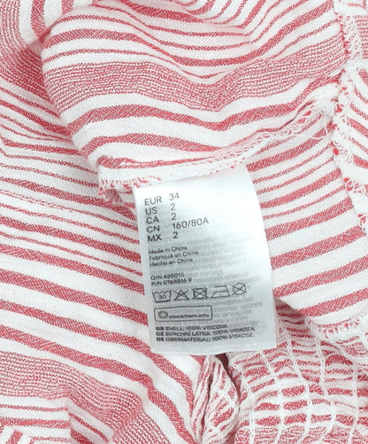 H&M Divided Womens Red Striped Cropped Viscose Tank Top Size 6