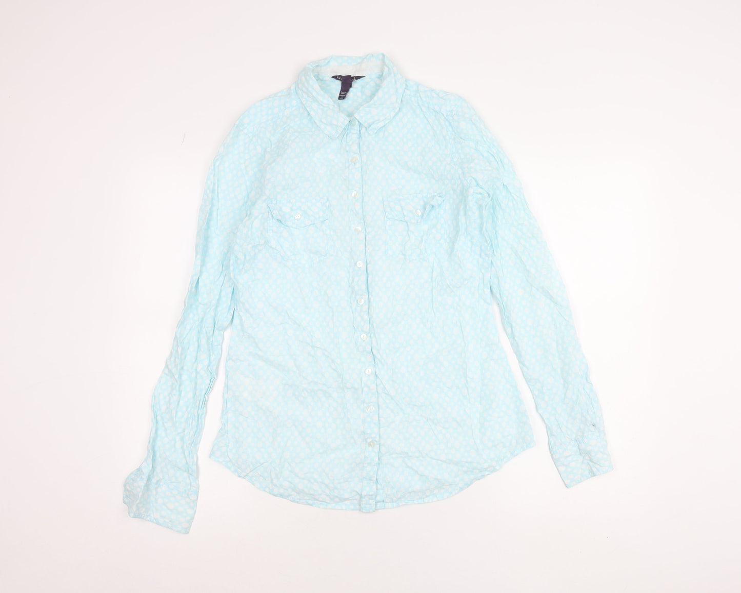 Long Tall Sally Women’s Blue Polka Dot Button-Up Shirt UK 10 Tall