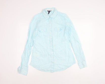 Long Tall Sally Women’s Blue Polka Dot Button-Up Shirt UK 10 Tall