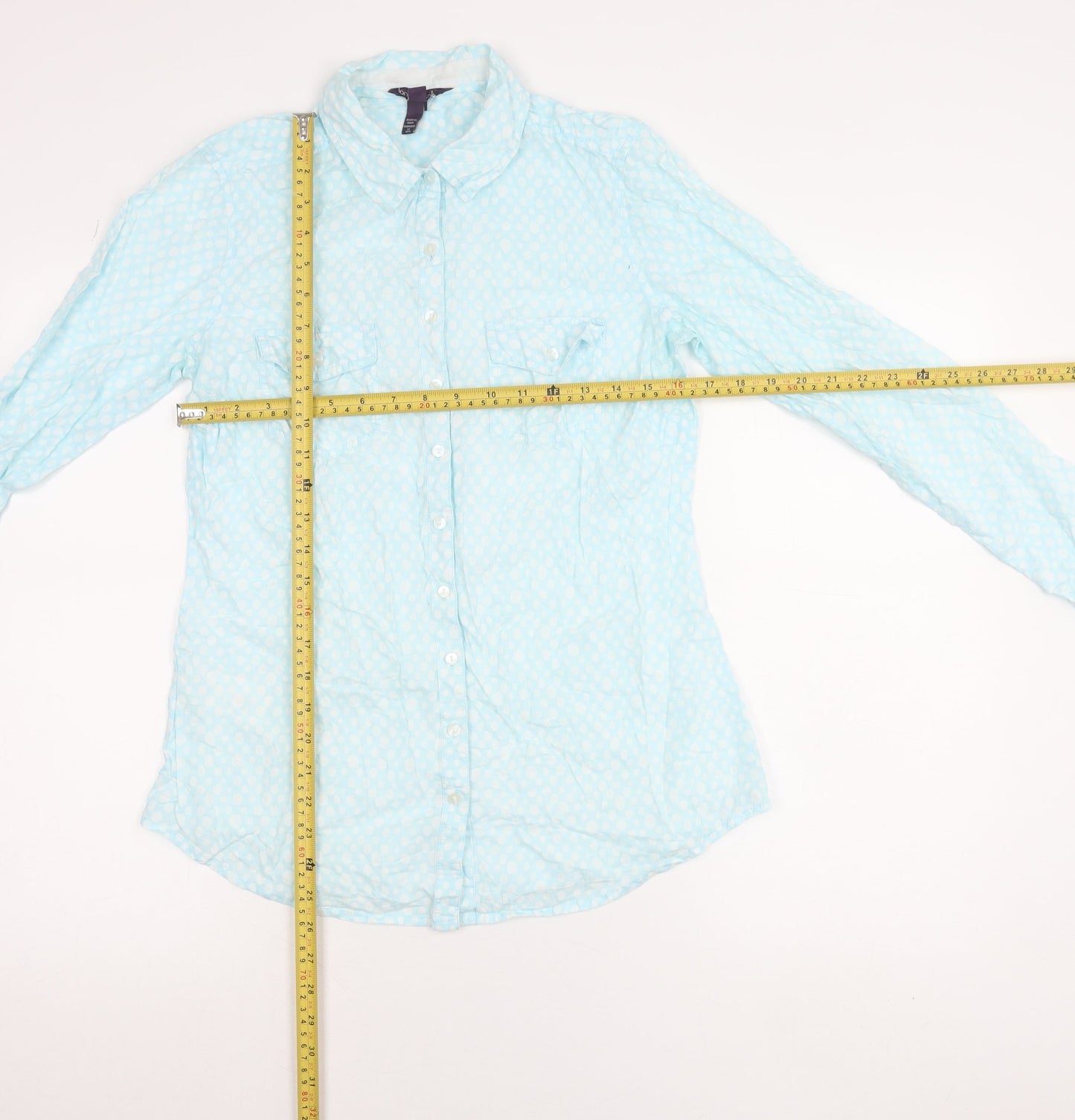 Long Tall Sally Women’s Blue Polka Dot Button-Up Shirt UK 10 Tall