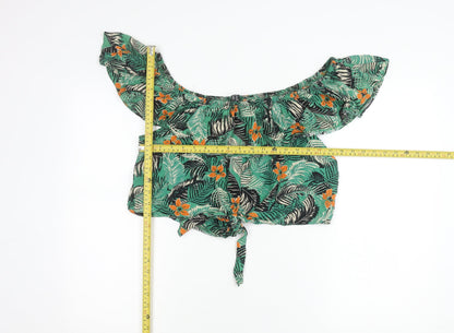 New Look Womens Green Tropical Floral Off Shoulder Cropped Blouse Size 16