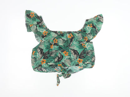 New Look Womens Green Tropical Floral Off Shoulder Cropped Blouse Size 16