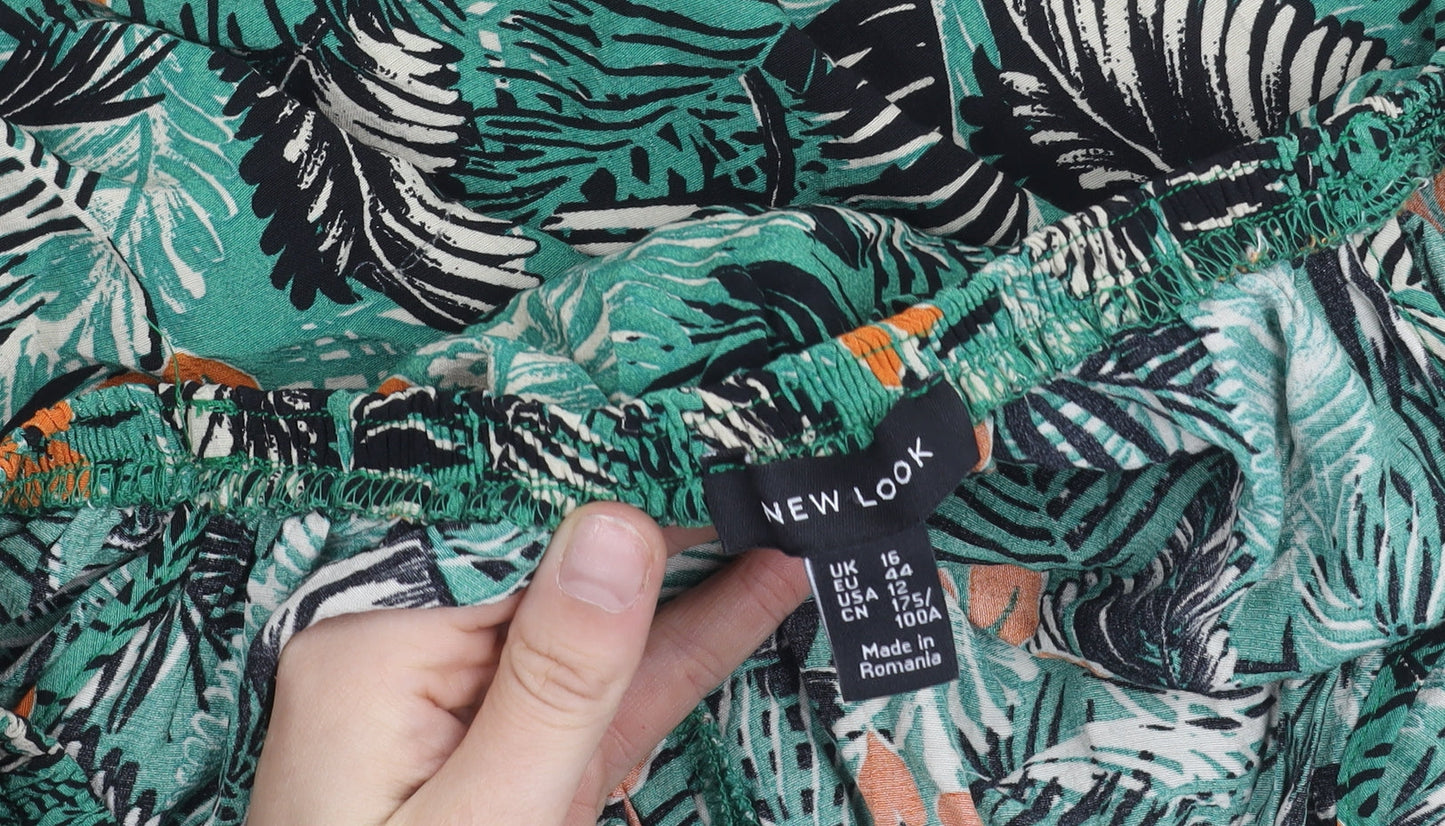 New Look Womens Green Tropical Floral Off Shoulder Cropped Blouse Size 16