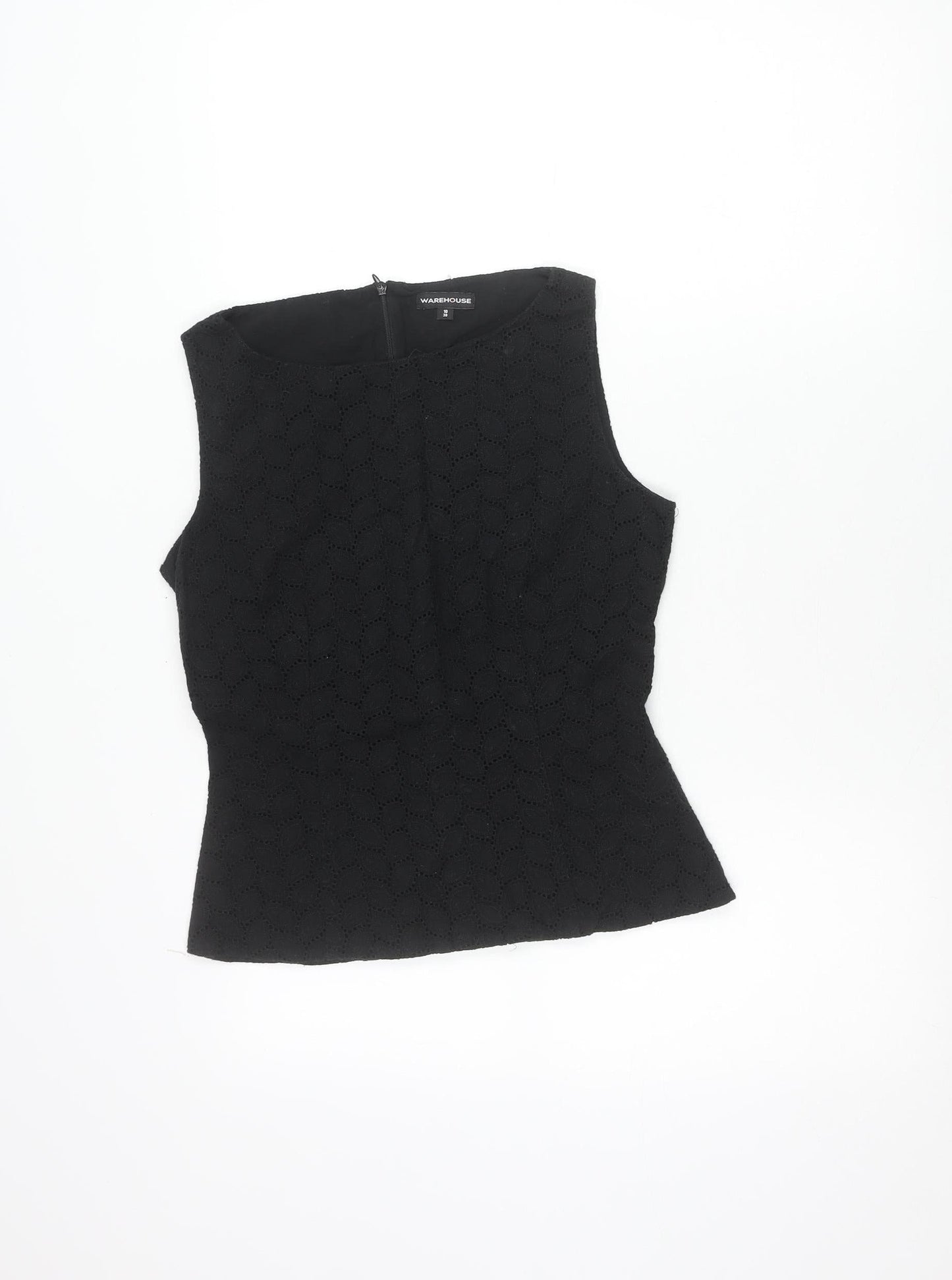 Warehouse Women’s Black Cotton Lace Blouse UK 10 Sleeveless