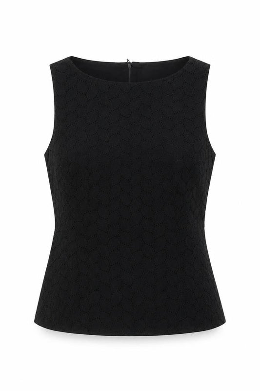 Warehouse Women’s Black Cotton Lace Blouse UK 10 Sleeveless