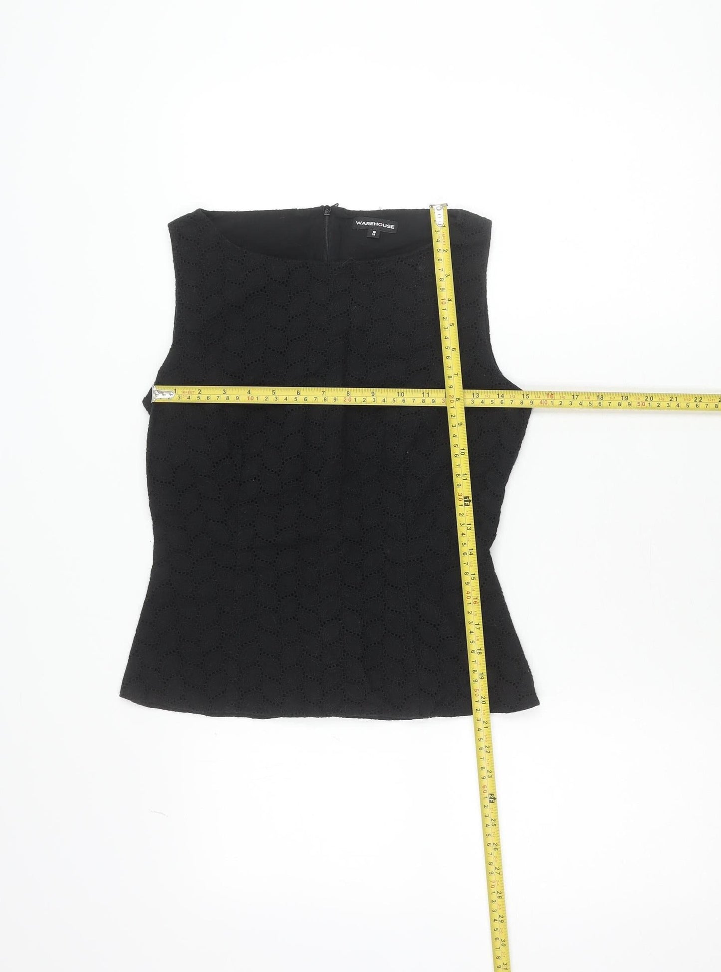 Warehouse Women’s Black Cotton Lace Blouse UK 10 Sleeveless