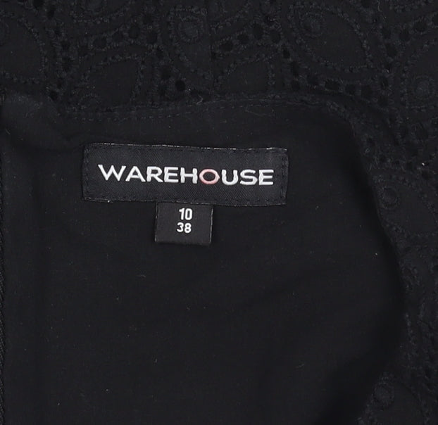 Warehouse Women’s Black Cotton Lace Blouse UK 10 Sleeveless