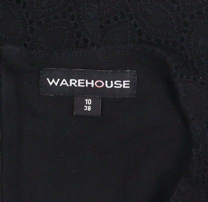 Warehouse Women’s Black Cotton Lace Blouse UK 10 Sleeveless