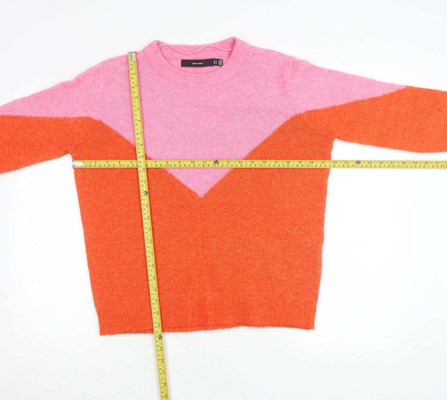 Vero Moda Women’s Pink Orange Pullover Jumper Size S Crew Neck Knit