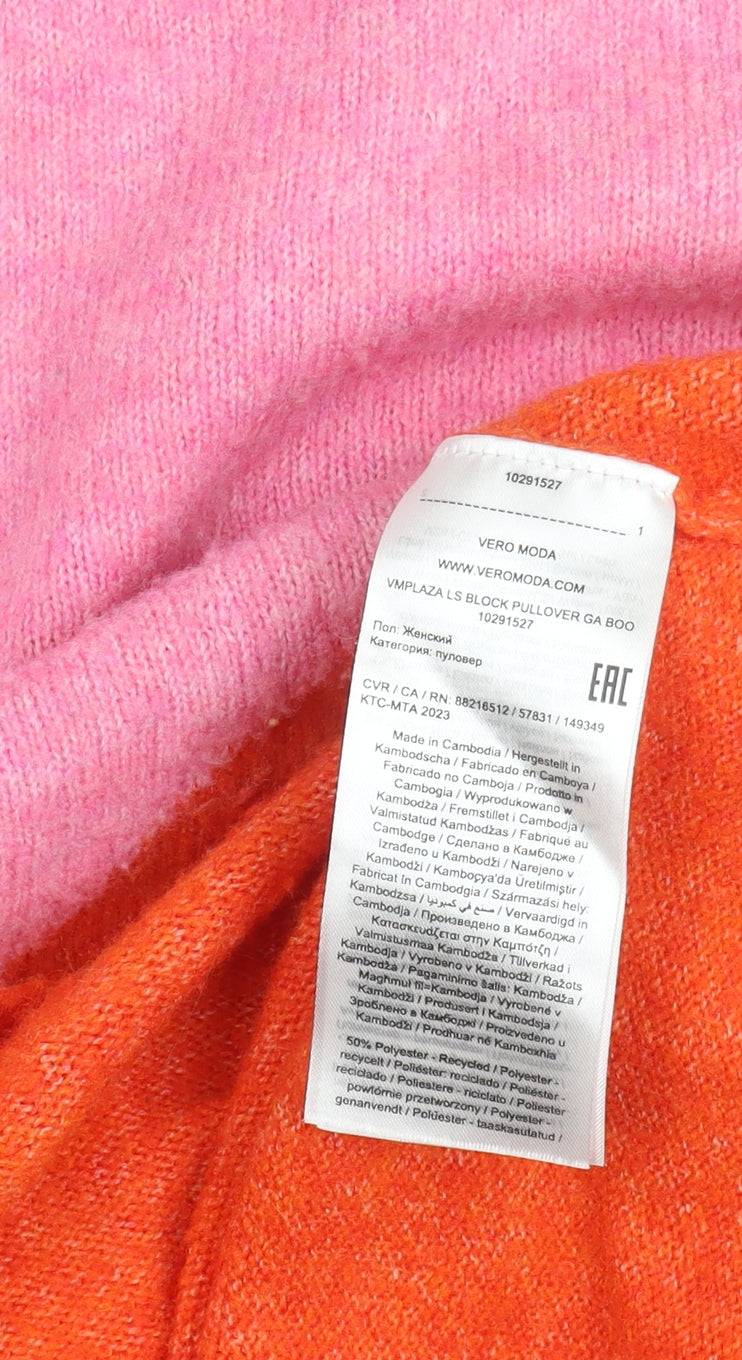 Vero Moda Women’s Pink Orange Pullover Jumper Size S Crew Neck Knit