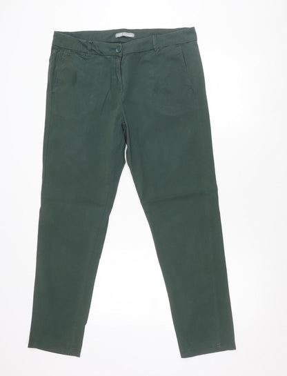 Marks and Spencer Woman Green Cotton Blend Stretch Trousers Size 14
