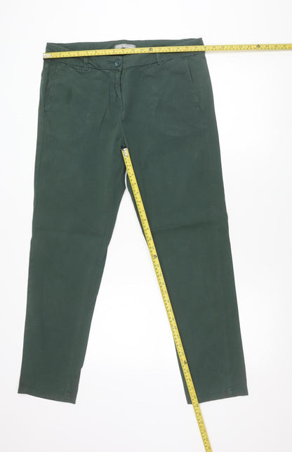 Marks and Spencer Woman Green Cotton Blend Stretch Trousers Size 14