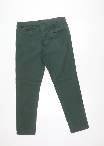 Marks and Spencer Woman Green Cotton Blend Stretch Trousers Size 14