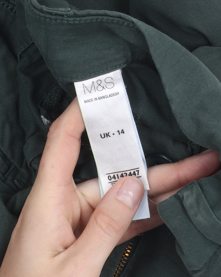 Marks and Spencer Woman Green Cotton Blend Stretch Trousers Size 14