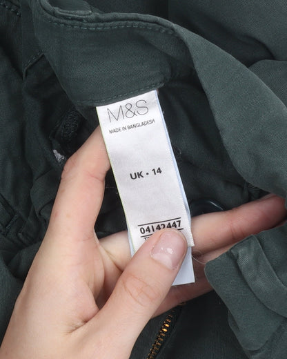 Marks and Spencer Woman Green Cotton Blend Stretch Trousers Size 14