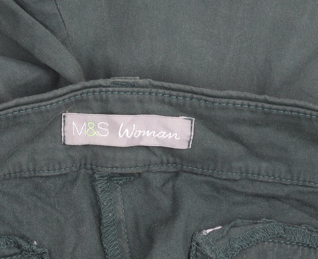 Marks and Spencer Woman Green Cotton Blend Stretch Trousers Size 14