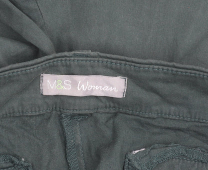 Marks and Spencer Woman Green Cotton Blend Stretch Trousers Size 14