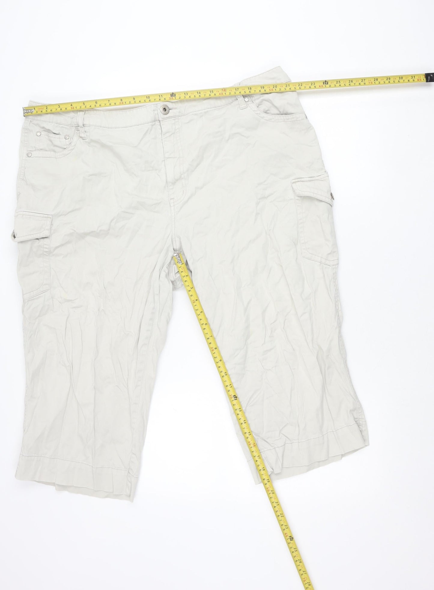 Faded Glory Unisex Beige Cargo Shorts 26W Relaxed Cotton Stretch