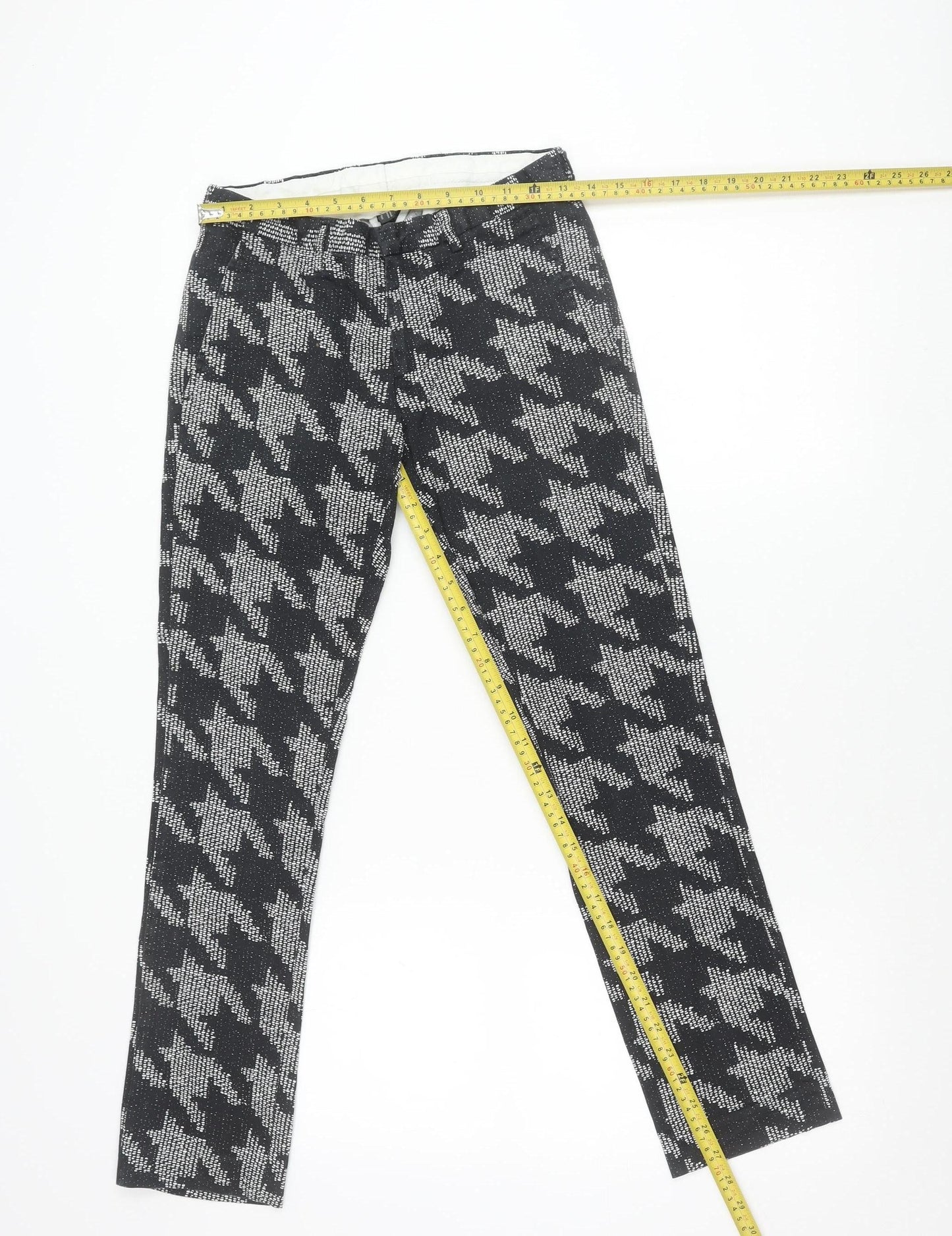 Topman Women Black Check Slim Fit Stretch Trousers Size 10
