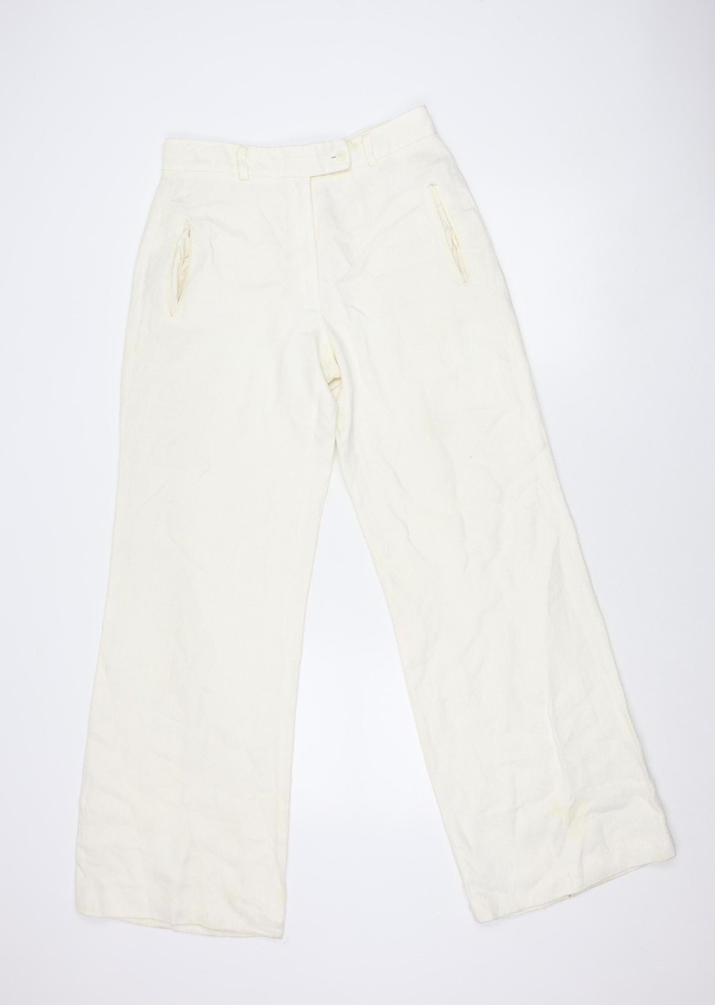 Deborah Veale Womens Ivory Size 10 Straight Corduroy Trousers