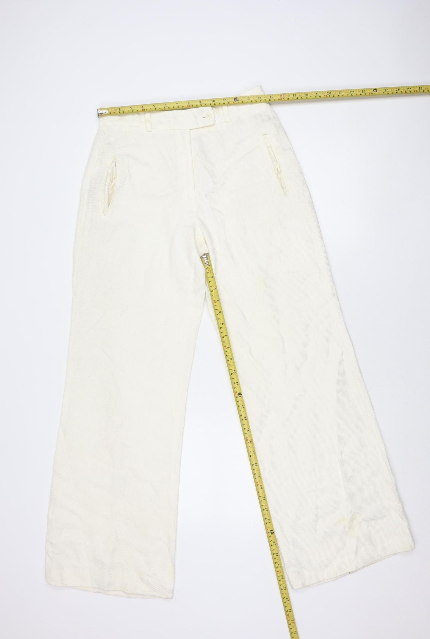 Deborah Veale Womens Ivory Size 10 Straight Corduroy Trousers
